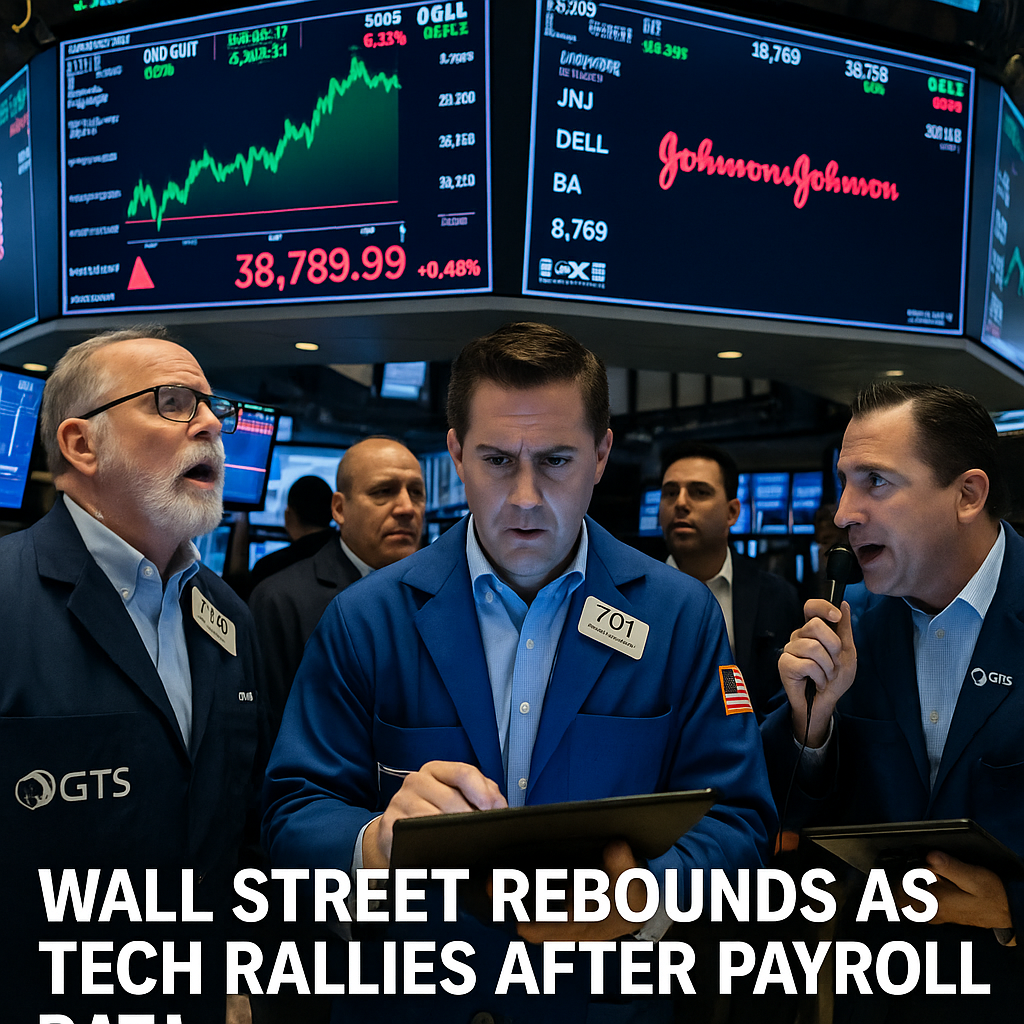 Traders on the New York Stock Exchange monitor rising market charts as Wall Street rebounds following a payroll report.